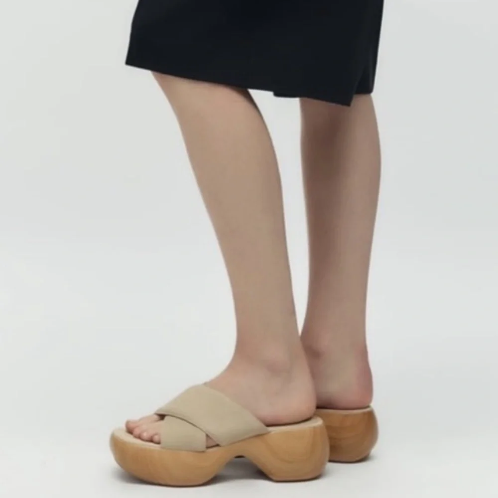 Zara Platform Tan Air Fit Cow Leather Upper Sandal Clogs Sz. 8 - Picture 2 of 15